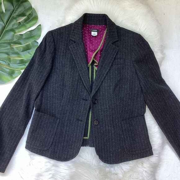 J. Crew Gray Pinstripe Wool Blazer Fitted 12 - Picture 3 of 12